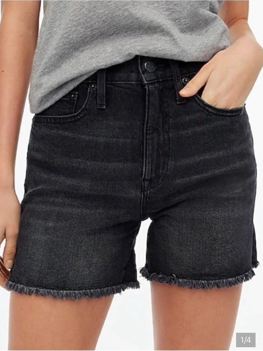 J. Crew Black High-Rise Denim Shorts with Frayed Hem